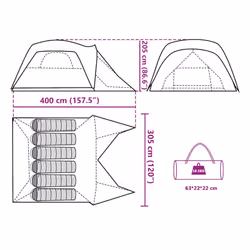 vidaXL Family Tent with Porch 6-Person Lightweight Camping Tent Waterproof - blue, 6-person