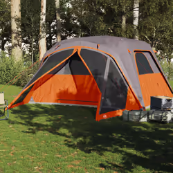 vidaXL Family Tent with Porch 6-Person Lightweight Camping Tent Waterproof - grey and orange, 6-person