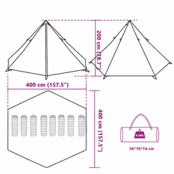 vidaXL Family Tent Tipi 8-Person Patio Camping Tent Grey and Orange Waterproof - Additional view 3