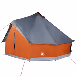 vidaXL Family Tent Tipi 8-Person Camping Tent Lightweight Tent Waterproof - grey and orange, 12-person