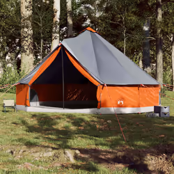 vidaXL Family Tent Tipi 8-Person Camping Tent Lightweight Tent Waterproof - grey and orange, 12-person