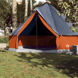 vidaXL Family Tent Tipi 8-Person Camping Tent Lightweight Tent Waterproof - grey and orange, 10-person