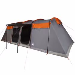 vidaXL Family Tent Tunnel Camping Tent Fishing Lightweight Tent Waterproof - grey and orange, 10-person