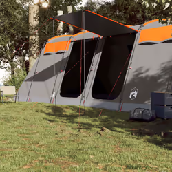 vidaXL Family Tent Tunnel Camping Tent Fishing Lightweight Tent Waterproof - grey and orange, 10-person