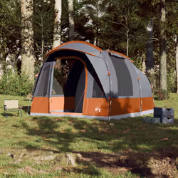 vidaXL Family Tent Tunnel 7-Person Lightweight Tent Camping Tent Waterproof - Grey and orange, 3-person