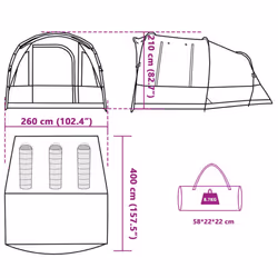 vidaXL Family Tent Tunnel 7-Person Lightweight Tent Camping Tent Waterproof - Grey and orange, 3-person