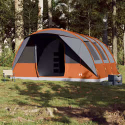 vidaXL Family Tent Tunnel 7-Person Lightweight Tent Camping Tent Waterproof - Grey and orange, 7-person