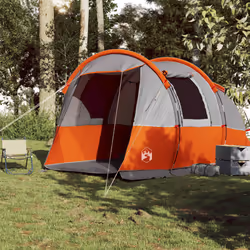 vidaXL Camping Tent Tunnel 4-Person Lightweight Tent Grey & Orange Waterproof