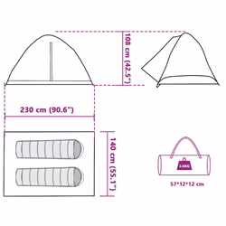 vidaXL Camping Tent Dome 2-Person Lightweight Tent Grey and Orange Waterproof