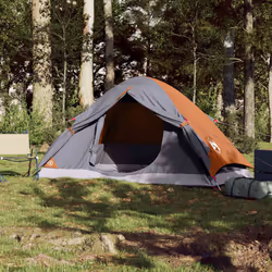 vidaXL Camping Tent Dome 4-Person Lightweight Tent Grey and Orange Waterproof