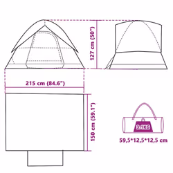 vidaXL Camping Tent Dome 2-Person Lightweight Tent Dome Tent Blue Waterproof - Grey and orange, 215 x 150 x 127 cm - Additional view 3