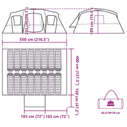 vidaXL Family Tent Tunnel 16-Person Lightweight Tent Dome Tent Waterproof - grey