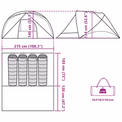 vidaXL Camping Tent Cabin 4-Person Lightweight Tent Patio Dome Tent Waterproof - grey and orange - Additional view 3
