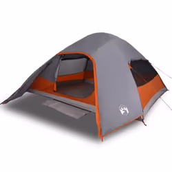 vidaXL Family Tent Dome 6-Person Lightweight Tent Camping Tent Waterproof - grey and orange, 4-person