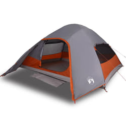vidaXL Family Tent Dome 6-Person Lightweight Tent Camping Tent Waterproof - grey and orange, 4-person