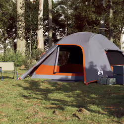 vidaXL Family Tent Dome 6-Person Lightweight Tent Camping Tent Waterproof - grey and orange, 4-person
