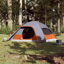 vidaXL Family Tent Dome 6-Person Lightweight Tent Camping Tent Waterproof - grey and orange, 6-person
