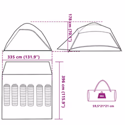 vidaXL Family Tent Dome 6-Person Lightweight Tent Camping Tent Waterproof - grey and orange, 6-person