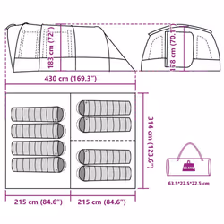 vidaXL Family Tent Tunnel 8-Person Lightweight Tent Dome Tent Grey Waterproof