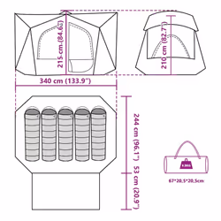 vidaXL Camping Tent Cabin 5-Person Lightweight Tent Patio Dome Tent Waterproof - Grey and orange - Additional view 3