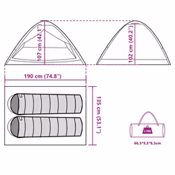 vidaXL Camping Tent Dome 2-Person Lightweight Tent Dome Tent Blue Waterproof - Green, 190 x 135 x 102/107 cm - Additional view 3