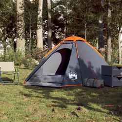 vidaXL Camping Tent Dome 4-Person Lightweight Tent Patio Dome Tent Waterproof - grey and orange, 4-person