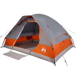 vidaXL Family Tent Dome 6-Person Outdoor Lightweight Camping Tent Waterproof - Grey and orange, 214 x 150 x 115 cm - Additional view 4