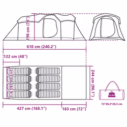 vidaXL Family Tent Tunnel 8-Person Dome Tent Patio Camping Tent Waterproof - blue