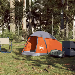 vidaXL Camping Tent Dome 1-Person Lightweight Tent Grey and Orange Waterproof