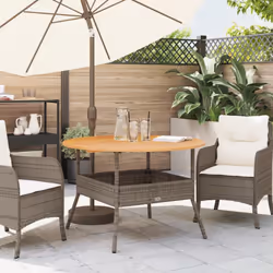 vidaXL Garden Table with Acacia Wood Top Patio Outdoor Table Grey Poly Rattan