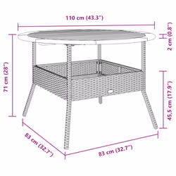 vidaXL Garden Table with Acacia Wood Top Patio Outdoor Table Grey Poly Rattan