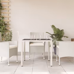 vidaXL Garden Table with Glass Top Outdoor Dining Table White Poly Rattan