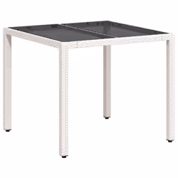 vidaXL Garden Table with Glass Top Outdoor Dining Table White Poly Rattan - Additional view 6