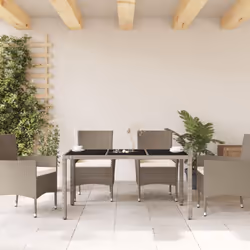 vidaXL Garden Table with Glass Top Outdoor Dining Table Light Grey Poly Rattan
