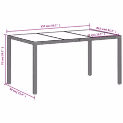 vidaXL Garden Table with Glass Top Outdoor Dining Table Light Grey Poly Rattan