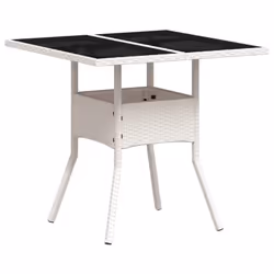 vidaXL Garden Table with Top Outdoor Table Balcony Dining Table Poly Rattan - white, glass