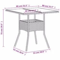 vidaXL Garden Table with Top Outdoor Table Balcony Dining Table Poly Rattan - white, glass - Additional view 10