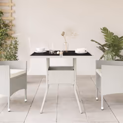 vidaXL Garden Table with Top Outdoor Table Balcony Dining Table Poly Rattan - white, glass