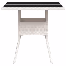 vidaXL Garden Table with Top Outdoor Table Balcony Dining Table Poly Rattan - white, glass - Additional view 5