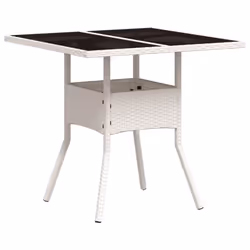 vidaXL Garden Table with Top Outdoor Table Balcony Dining Table Poly Rattan - white, glass - Additional view 6