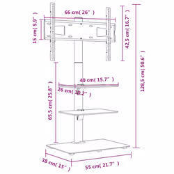 vidaXL Corner TV Stand for 32-65 Inch Swivel Cantilever TV Floor Stand Black - 3-Tiers