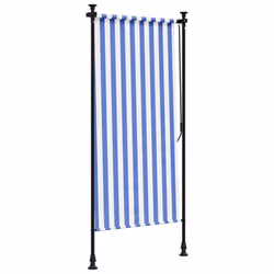 vidaXL Outdoor Roller Blind Roller Shade Blackout Blue & White Fabric & Steel - Additional view 4