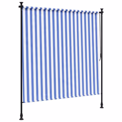 vidaXL Outdoor Roller Blind Roller Shade Blackout Blue & White Fabric & Steel - Additional view 4
