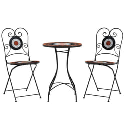 vidaXL Mosaic Bistro Set Outdoor Bar Set Table and Chair Iron and Ceramic - terracotta and black