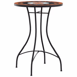 vidaXL Mosaic Bistro Set Outdoor Bar Set Table and Chair Iron and Ceramic - terracotta and black