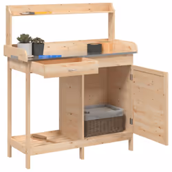 vidaXL Potting Table with Cabinet Potting Bench Plant Table Solid Wood Fir - brown - Additional view 4