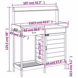 vidaXL Potting Table with Cabinet Potting Bench Plant Table Solid Wood Fir - dark and brown