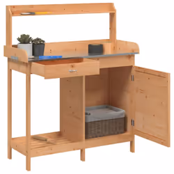 vidaXL Potting Table with Cabinet Potting Bench Plant Table Solid Wood Fir - dark and brown