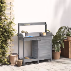 vidaXL Potting Table with Cabinet Potting Bench Plant Table Solid Wood Fir - black - Additional view 2