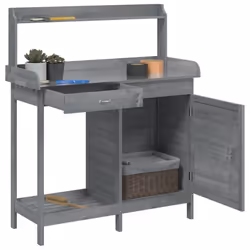 vidaXL Potting Table with Cabinet Potting Bench Plant Table Solid Wood Fir - black - Additional view 4